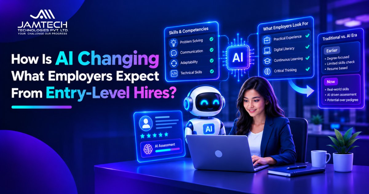 Early-career professional reviewing AI-generated work on a laptop in a modern office