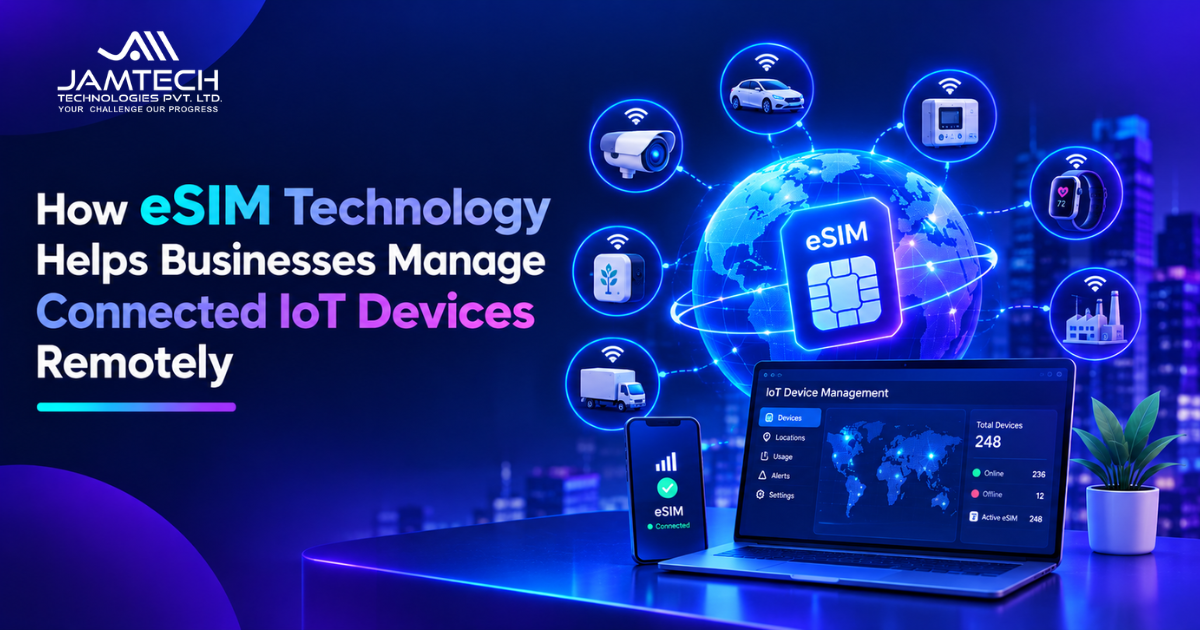 eSIM-enabled IoT devices connected for remote monitoring and connectivity management