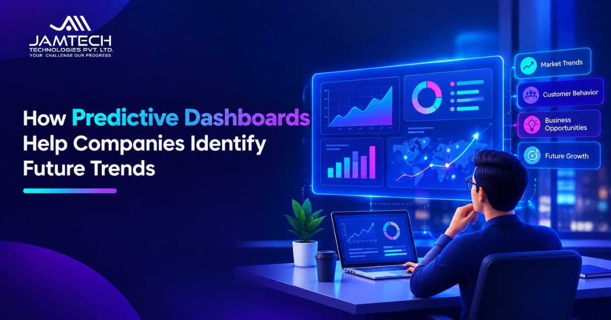Predictive dashboard showing business data and future trend forecasts