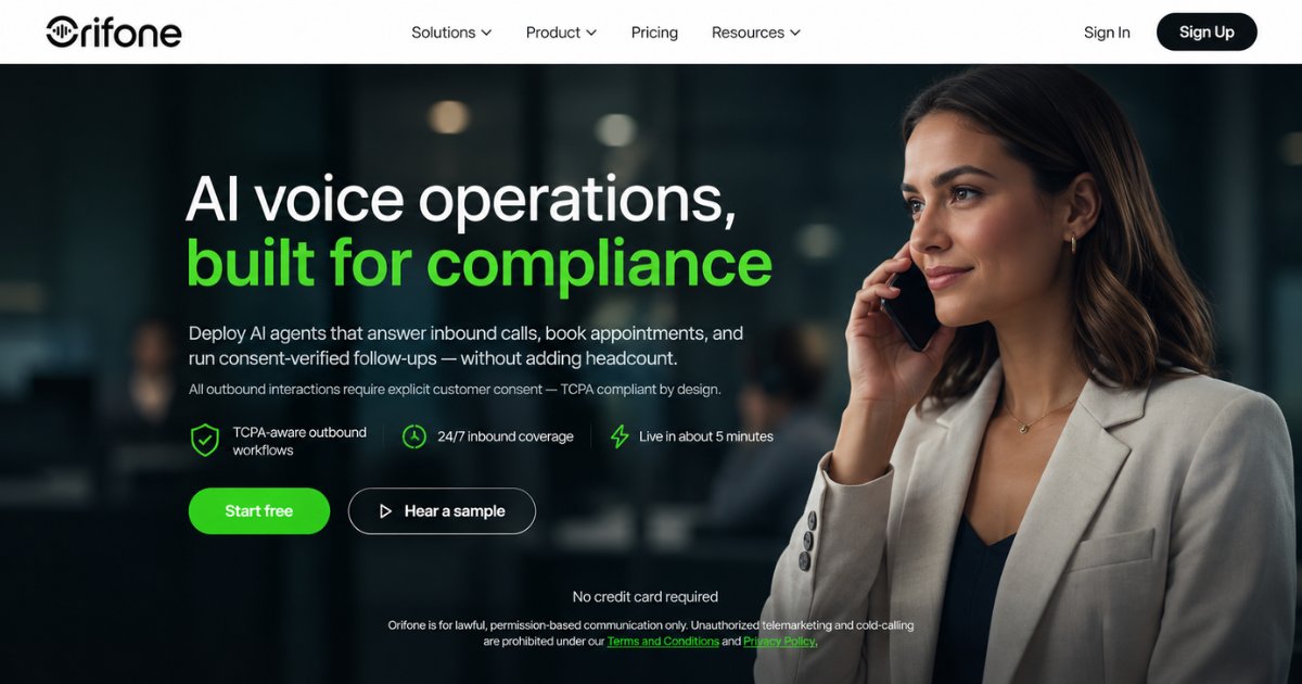 Orifone AI voice agent platform with ElevenLabs voice technology and Twilio telephony integration