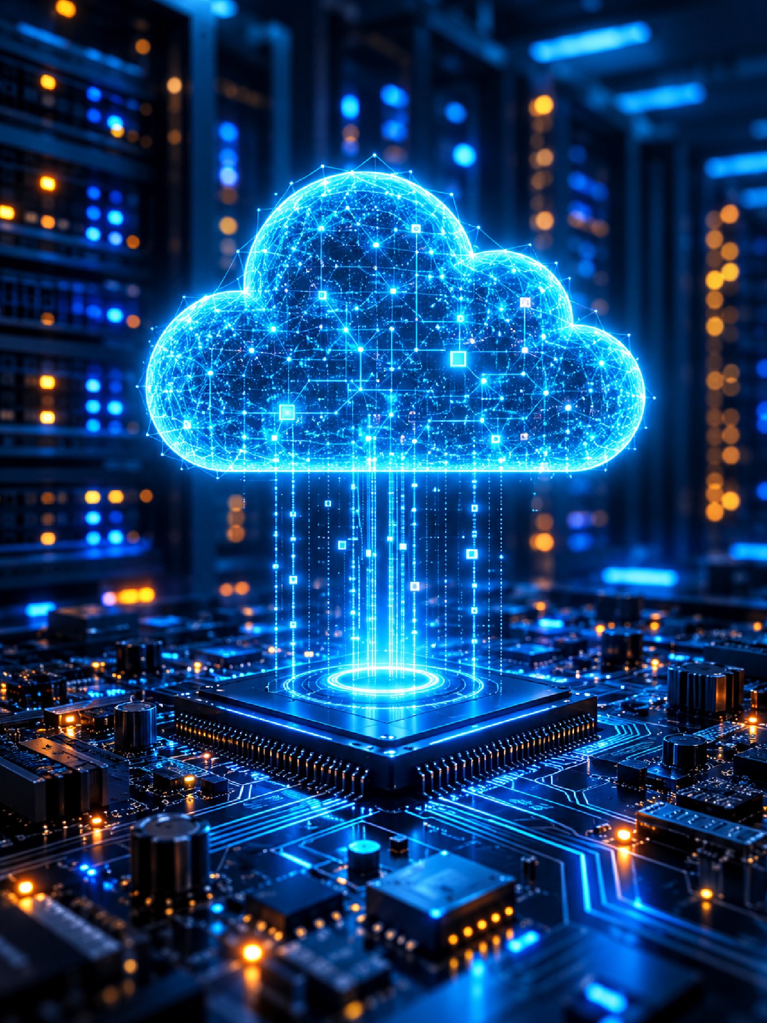 Cloud architecture diagram with servers, database, load balancer and backups