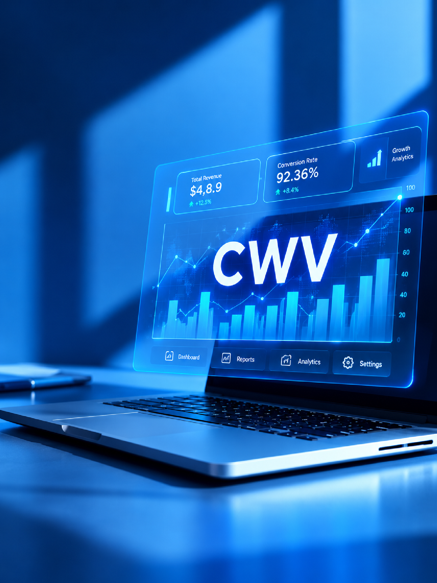 Website speed report showing load time, Core Web Vitals scores and a request waterfall