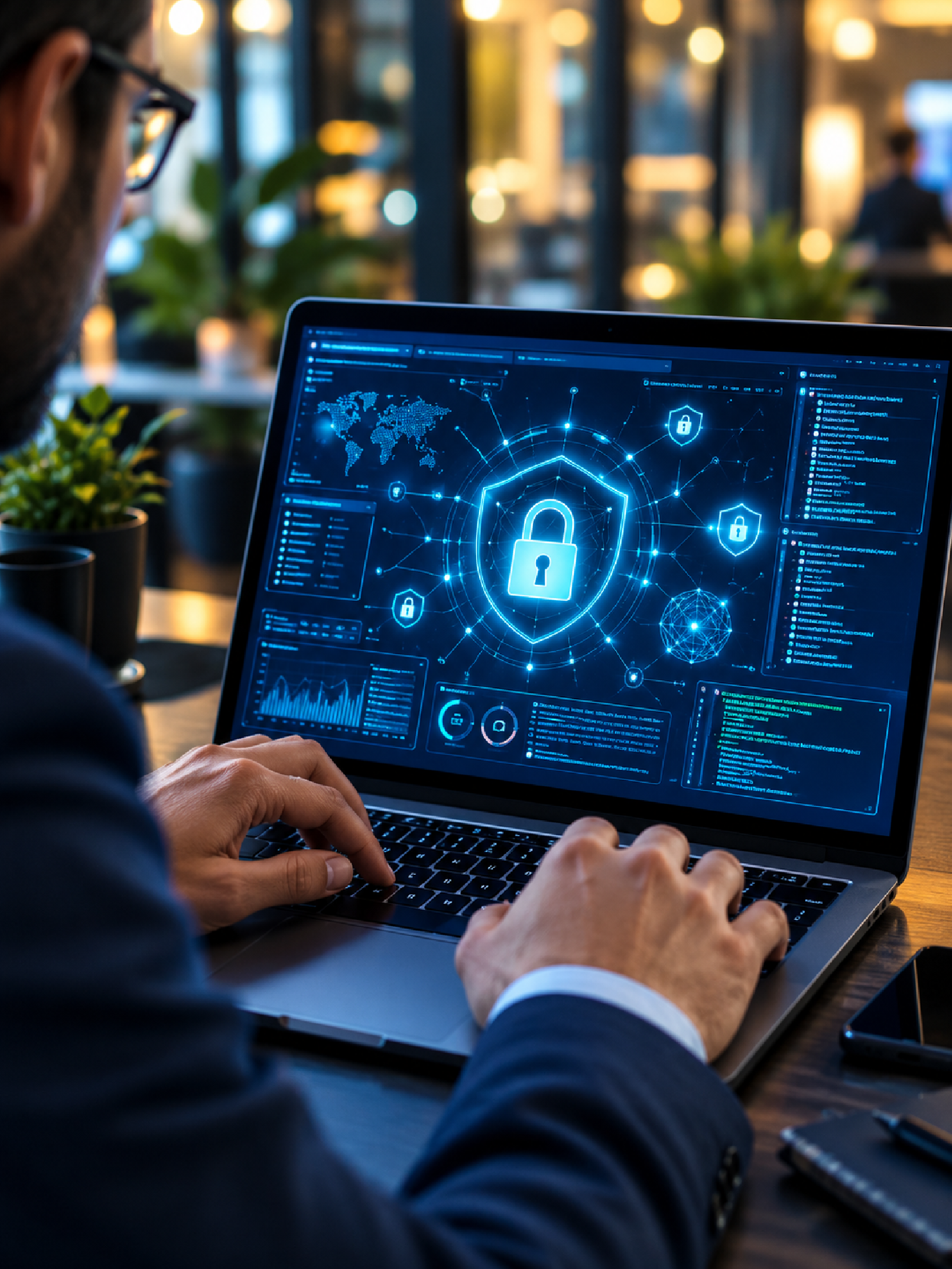 Security audit report with a vulnerability severity chart and findings list
