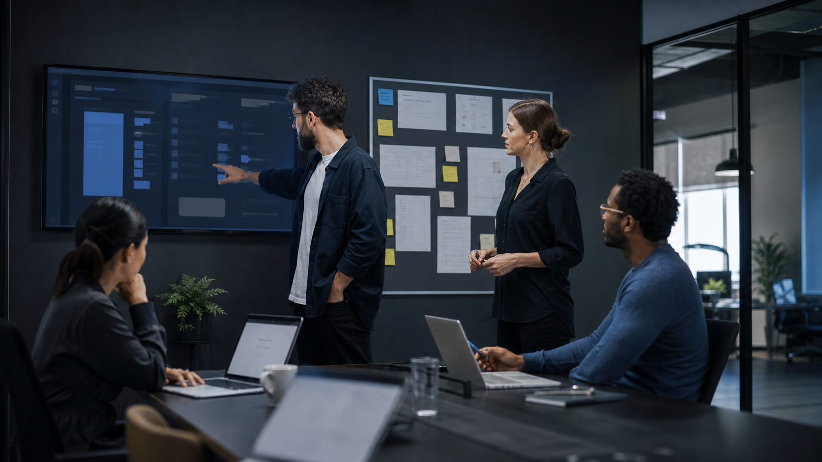 Senior software engineers reviewing an AI-assisted product build